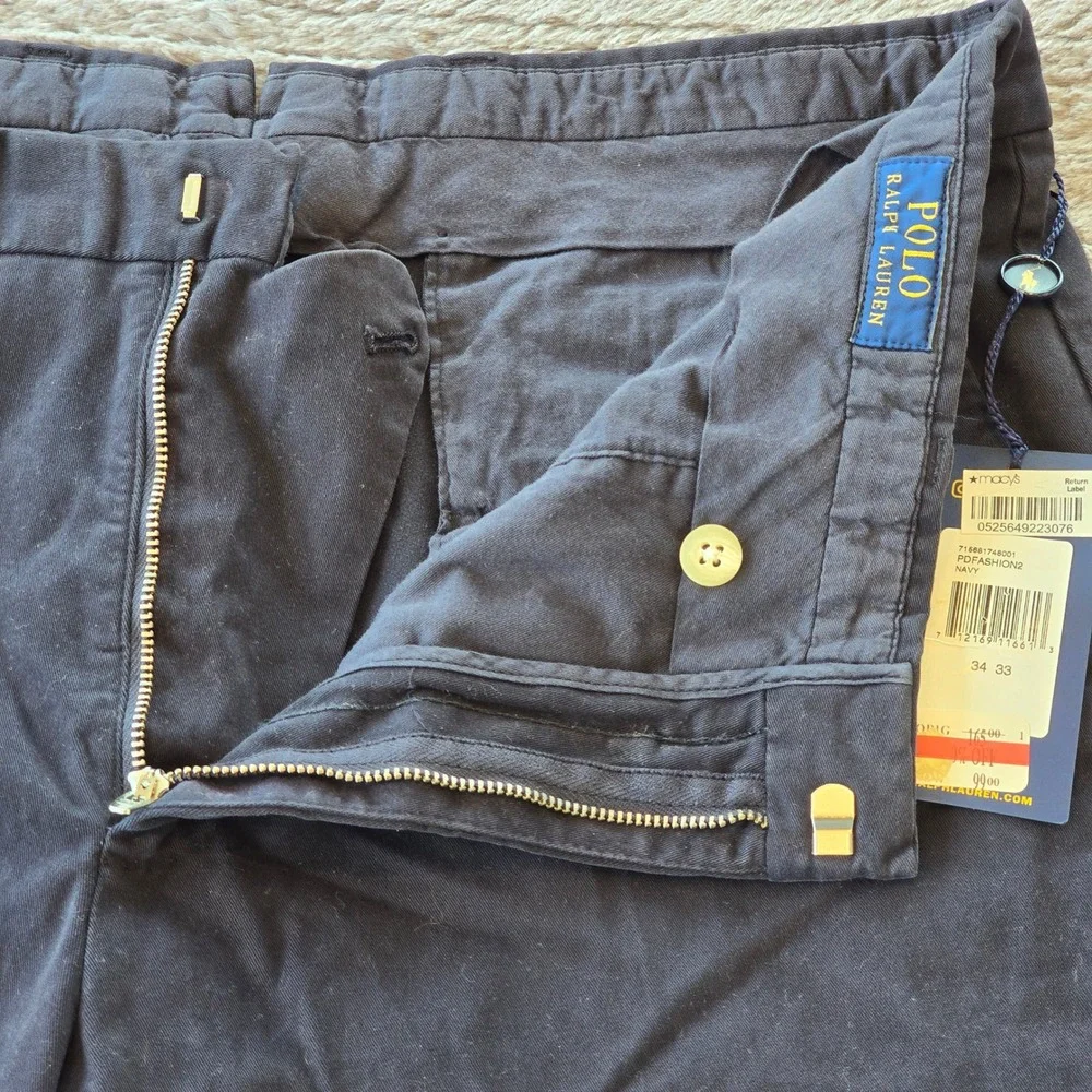 Polo Ralph Lauren Mens Navy Blue Chino Pants Stretch Cotton 34x33 PDFASHION2 New